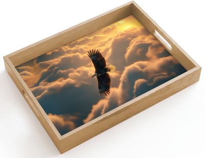 Dienblad hout 40x30 cm - Schootdienblad - Adelaar - Wolken - Zon - Borrelplank rechthoek - Plateau dienbladen