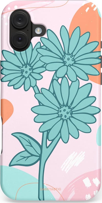 Casetastic hoesje geschikt voor Apple iPhone 16 Plus - MagSafe - Dubbellaagse bescherming - Roze Oranje Bloemen - Fashion Case - Wit Mintgroen Lichtroze Lichtblauw