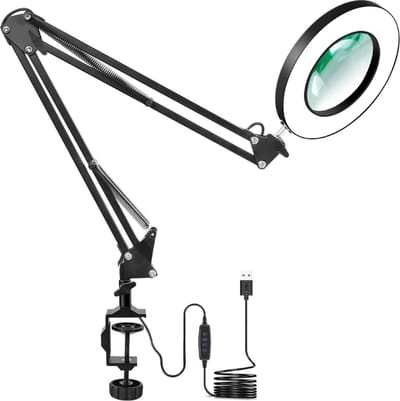 5-dioptrie vergrootglas-bureaulamp met 4.3 inch echt glas - 5 kleurmodi - 10 helderheidsniveaus - LED-leeslamp voor oogbescherming Vergrootglas met licht Merk: Merkloos