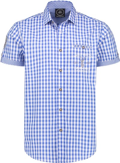 Oktoberfest Overhemd Heren - Tiroler Heren Blouse - Korte Mouwen - Blauw-Wit - Maat 4XL
