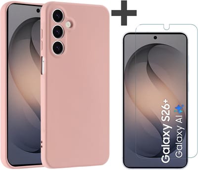 Hoesje geschikt voor Samsung Galaxy S26 Plus hoesje zacht siliconen met gehard glas Screenprotector- Arara backcover - Zand