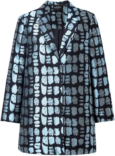 Ulla Popken - Dames - Jacquard jas A-lijn reverskraag lange mouwen - Donkermarine - Maat 42+