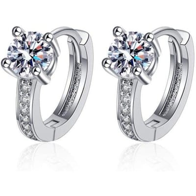 Nieuwe Dames Oorbellen Oor Gesp 925 Zilver Eenvoudig Micro-ingelegd Zirconium Vier Klauwen Edelstenen Paar Piercing Hoops Oorbellen Festival Sieraden gray