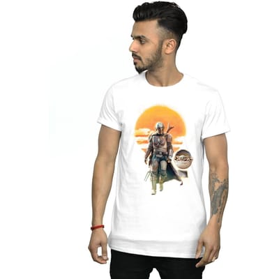 Star Wars Heren The Mandalorian Sunset Poster T-Shirt (Wit)