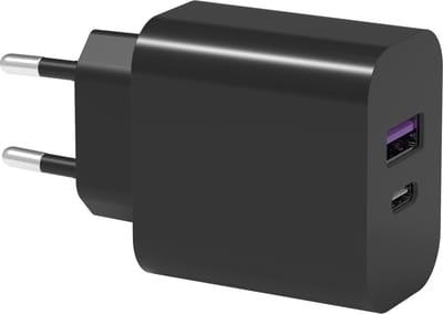 USB-C en USB-A Dual adapter 20W fast charger 2 USB poorten zwart