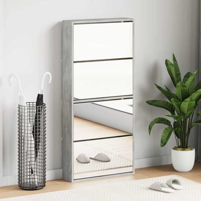 vidaXL - Schoenenkast - met - spiegel - 4-laags - 63x17x134 - cm - betongrijs