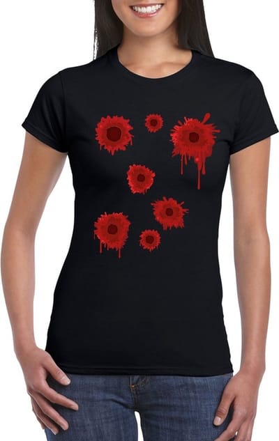 Schotwonden t-shirt zwart dames voor Halloween of gangster outfit M