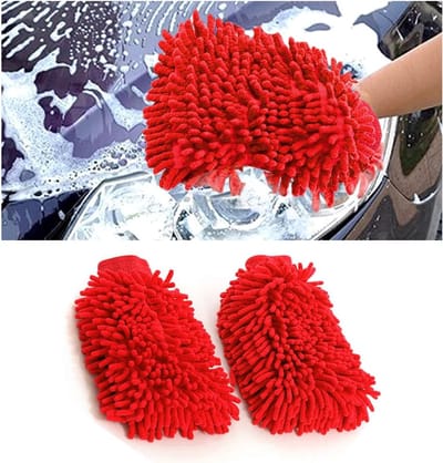 2 stuks microvezel handschoenen, chenille-washandjes, krasbestendig, zacht, absorberende reinigingsset voor auto