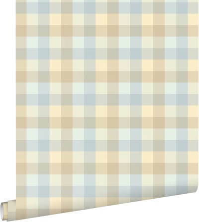 ESTAhome behang ruiten blauw en beige - 50 x 900 cm - 132067