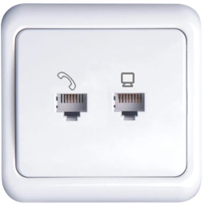UTP RJ45 Stopcontact - Wandcontactdoos - Aigi Cuka - Inbouw - 1-voudig UTP CAT5E - 1-voudig Telefoon - Incl. Afdekraam - Wit
