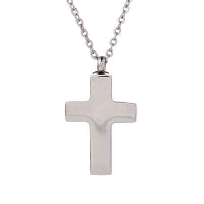 Fako Bijoux® - Ketting - Ashanger / Assieraad - Kruis - Edelstaal - Zilverkleurig