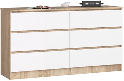 Ladekast K140 met 6 Lades / AKORD Furniture Factory / Sonoma Eik - Wit / 138 x 77 x 40 cm