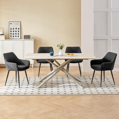 Luxe Velvet Eetkamerstoelen Set van 4 met Armleuningen – Comfortabele Gestoffeerde Design Stoelen met Metalen Poten, 150 kg Draagvermogen, 45D x 42B x 82H cm