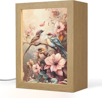 Nachtlampje 15x20 cm - Kinder lampje - Vogels - Bloemen - Roze - Pastel - Tafellamp kinderkamer - Slaapkamer lamp - Bedlamp kinderen - Kinderlampje stopcontact - Wandlamp babykamer - Nachtlampjes