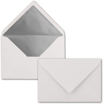 Enveloppen Wit - Briefpapier Verpakking - Uitnodigingen Versturen - Zilver Metallic Voering - C6 114x162mm - Zonder Raam