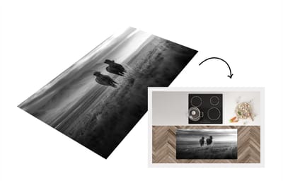 Keukenloper - Loper keuken - Paarden - Zon - Zwart - Wit - 120x60 cm - Keukenloper vinyl