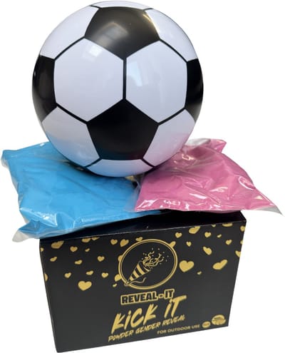 KICK-IT Gender Reveal Bal - Voetbal - Rookkanon - Blauw & Roze - Gender reveal - Gender reveal versiering - Babyshower - Poederspray