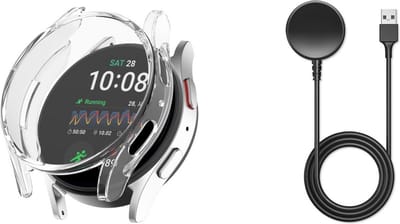 Strap-it Bundel TPU Case + Oplader - Geschikt voor Samsung Galaxy Watch 7 40mm - Transparant Beschermhoesje - USB Oplaadkabel - Schokbestendig - Beschermend - Smartwatch Accessoires - 2 in 1 Bundel