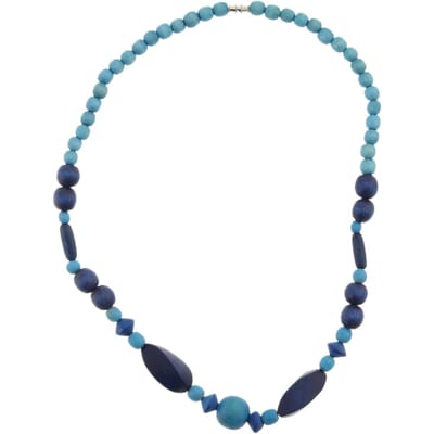 Behave – Houten kralen ketting – 48 cm – Helder turquoise & blauw