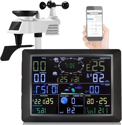 Draadloos Weerstation - Binnen Buiten Thermometer - Weersvoorspelling Thuis - Groot Kleurendisplay - 100m Bereik - Wit