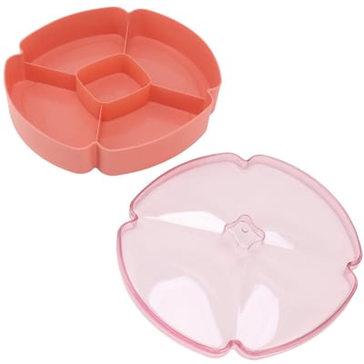 Snack Serveerschaal Rond Plastic Fruit Noten en Snoep Compartimentsbord met 5 Vakken voor L(for 6.5-9kg) roze