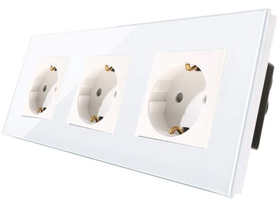 Verdrievoudigen Stopcontact 16 Amp met Wit Geharde Glazen Paneel - Kinderbescherming, Brandwerend, Makkelijk Installeren