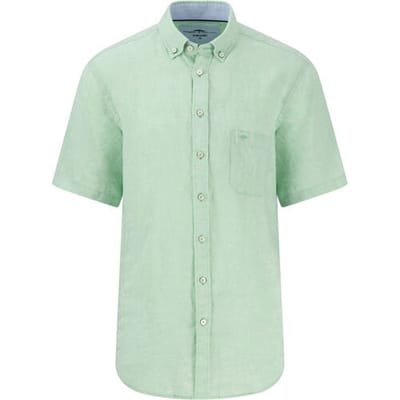 Fynch-Hatton Overhemd Premium Linnen Uni Color Button-Down Turf Green / male