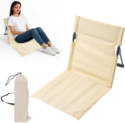 Thijox - Draagbare Strandstoel met Rugleuning & Kussen, Opvouwbare Vloerstoel van 600D Oxford, Inklapbaar voor Strand, Picknick, Tuin & Wandelen - Com