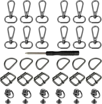 Complete Set van 30 Stuks voor Tas Maken met Sliding Buckles, D-Ringen, Rivets en Carabiners voor Creatieve Projecten