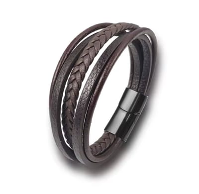 CHPN - Armbanden Set - Stoere armband - PU Leder - Hippe mannenarmband - 5-delig - Bruin - Heren Armbandjes - PU Leer - Sieraden - Vaderdag