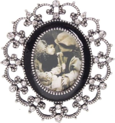Fotolijstje ovaal zwart/antiek zilver kleur