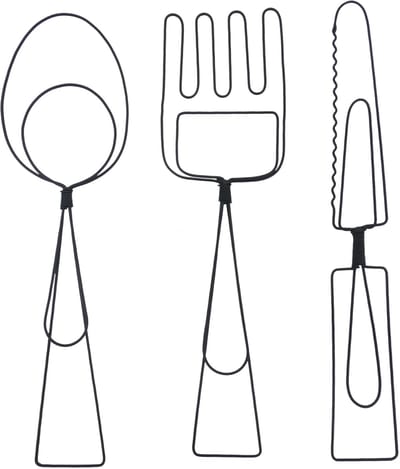 UNUS® Wanddecoratie bestek mes vork lepel metaal set van 3 zwart
