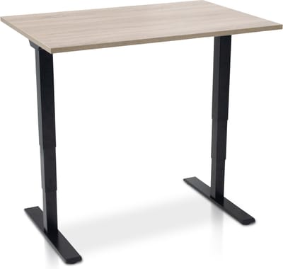Zit-sta bureau elektrisch verstelbaar - MRC COMFORT NEN-EN 527 | 140 x 80 cm | frame zwart - blad midden eiken | 130 cm hoog | 100KG draagvermogen