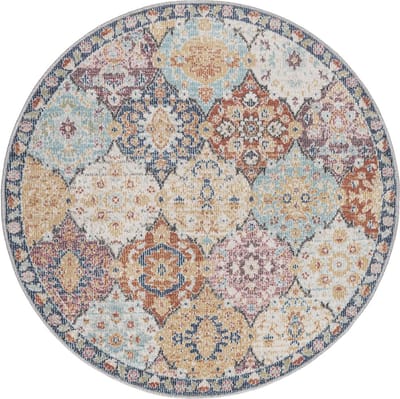 Karpet24 Salsa – Stijlvol Vintage Binnen- & Buiten vloerkleed, Meerkleurig-Ø 120 cm rond