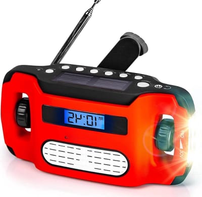 Noodradio - Radio voor Nood LED Zaklamp - Oplaadbaar Zonne-energie USB Handslinger - Verlicht USB Scherm Koptelefoon Jack - Zaklantaarn - Compact Draagbaar - Buiten Kamperen Hiken Vissen - Apex AM/FM