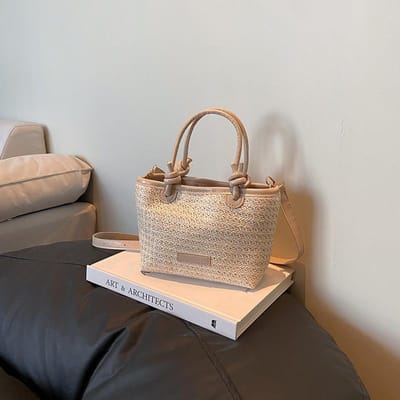 Modieuze Kleine Vierkante Tas Geweven van Stro Nieuw Niche Trendy Veelzijdige Schoudertas Niche Vakantiestijl Eenvoudige Crossbody Tas gray