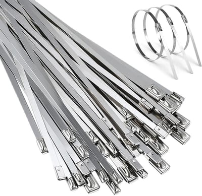 50 Stuks RVS Kabelbinders - 500 x 4.6mm, Zilver, Metalen, Afneembaar, Zelfvergrendelend - Ideaal voor Uitlaat Winding en Organisatie van Kabels