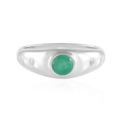 Cavill - Zilveren ring met Socoto Smaragd 0,491 ct en Zirkonia 0,18 ct - 925 Sterling Zilver gerhodineerd - Elegante groene edelsteen ring dames