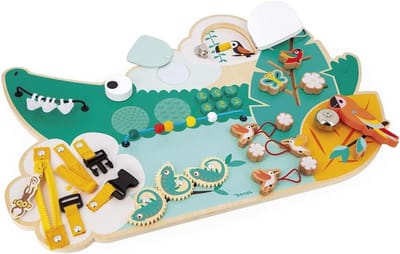 Houten Activiteitenbord - Motoriekbord - Ontwikkeling Kind - 14 Jungle Activiteiten - 57 x 36.5 cm - Groen