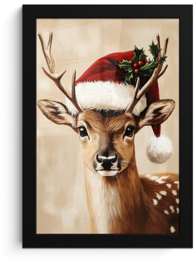Poster in lijst - Fotolijst 20x30 cm - Posters - Kerst - Hert - Gewei - Rood - Posterlijst zwart - Decoratie - Wanddecoratie woonkamer - Muurdecoratie slaapkamer - Kerstversiering - Kerstdecoratie voor binnen - Kerstmis