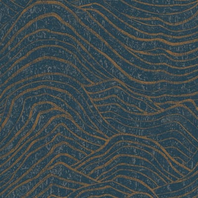 Grafisch behang Profhome 395074-GU vliesbehang gestructureerd met abstract patroon en metalen accenten blauw goud 5,33 m2