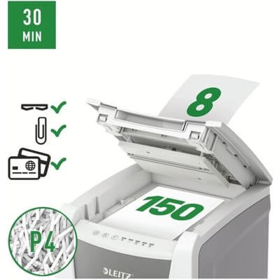 Leitz IQ Autofeed Office 150 P4 Papierversnipperaar 150 vellen Cross cut 4 x 30 mm P-4 44 l Ook geschikt voor Paperclips, Nietjes, Creditcards