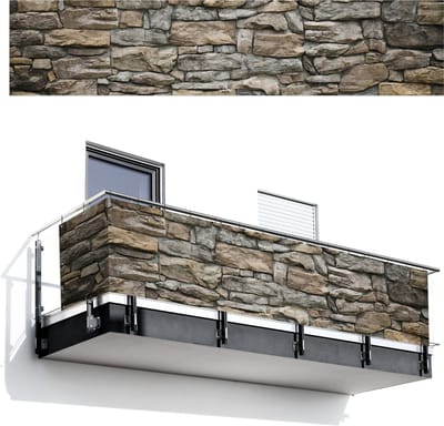 Balkonscherm 500x110 cm - Balkonposter Stenen - Steenoptiek - Grijs - Balkon scherm decoratie - Balkonschermen - Balkondoek zonnescherm