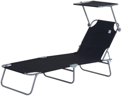 Ligbed Met Zonnescherm - Opvouwbaar - Ligstoel Met 4-Voudig Verstelbare Rugleuning - Campingligstoel Met een Draagvermogen tot 120 kg - Zonnebed - Ligstoel - Verstelbaar - Relaxstoel voor tuin, terras, zwembad en balkon - Zwart