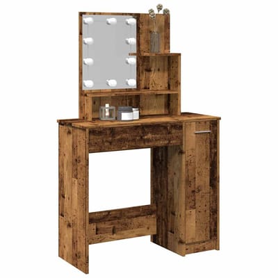 vidaXL - Kaptafel - met - LED-verlichting - 86,5x35x136 - cm - oud - houtkleurig