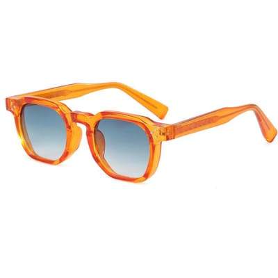 Retro Klinknagels Vierkante Zonnebril Mannen Vrouwen Mode Blauw Groen UV400 Bescherming Transparant Montuur Trending Kleuren orange