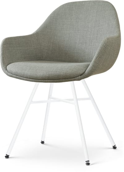 Nolon Noa-Mae Eetkamerstoel Saliegroen - met Armleuning - Stof - Wit Metalen Poten - Design - Scandinavisch - Comfortabel