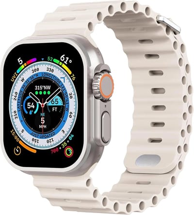 Strap-it Ocean bandje met druksluiting - geschikt voor de Apple WatchSeries 1/2/3/4/5/6/7/8/9/10/11/SE/SE2/SE3/Ultra (2/3) - grote maten: 44mm / 45mm / 46mm / 49mm - iWatch siliconen bandje - sterrenlicht/starlight