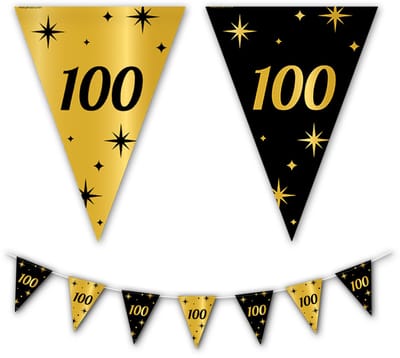 BTH - Slingers - 100 Jaar - Goud & Zwart - Slingers Verjaardag - Vlaggenlijn - Jubileum Cadeau - Jubileum Cadeau Voor Hem
