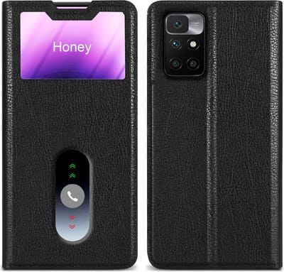 Cadorabo Hoesje geschikt voor Xiaomi RedMi 10 in KOMEET ZWART - Beschermhoes met magnetische sluiting, standfunctie en 2 kijkvensters Book Case Cover Etui